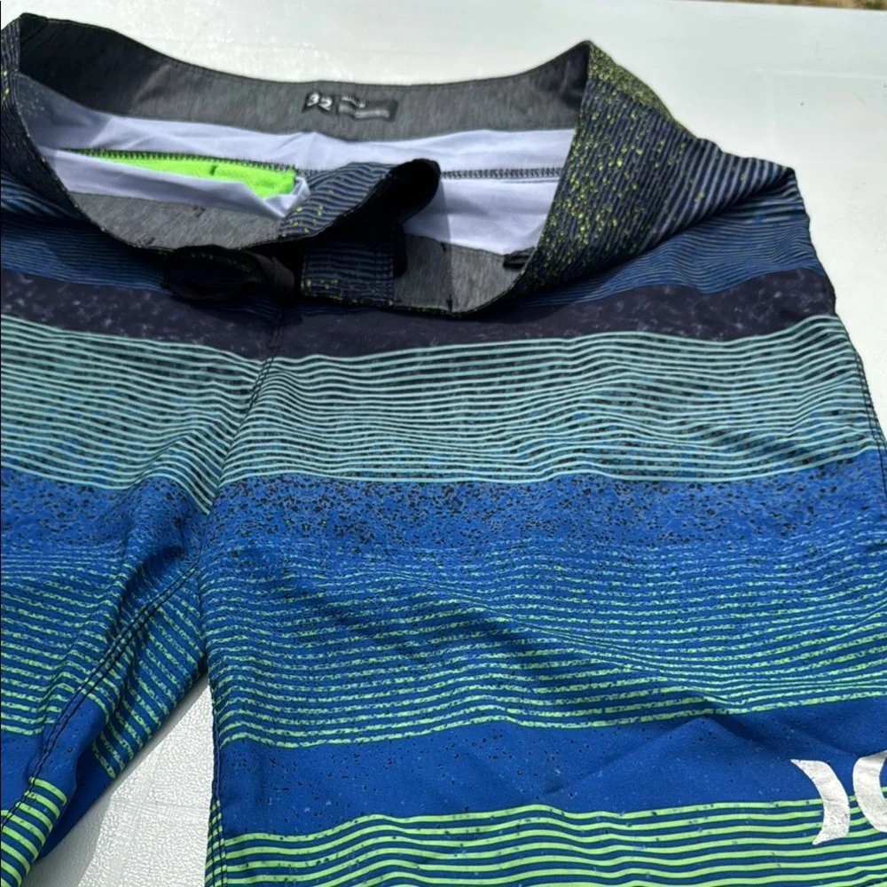 Hurley Men's Striped Swim Shorts - Blue and Green